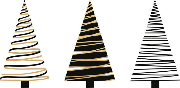 Christmas tree vector illustration with spiral and zigzag line designs, festive holiday artwork, creative seasonal composition, modern winter celebration motif