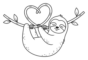 Naklejka premium Cute hand drawn doodle of a sloth hanging on a branch forming a heart