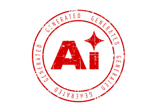 Red AI Generated Stamp Icon with Grunge Texture