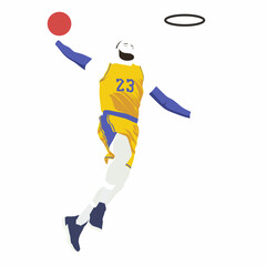 Minimalist Illustration of Basketball Player Performing a Slam Dunk © Suharno