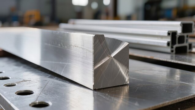 Close-up of square steel billet with V-groove after precision machining, industrial metalworking, heavy engineering, and manufacturing process concept