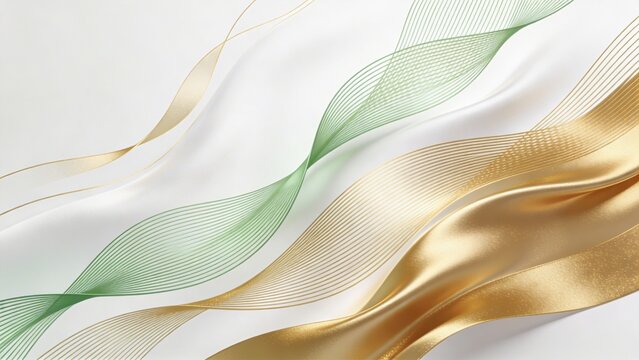 Minimalist illustration of carbon market regulation with lightgreen and gold line flow on white background. clean copy space, 8k, ultra sharp, no text, no logo, no wrong word and texts