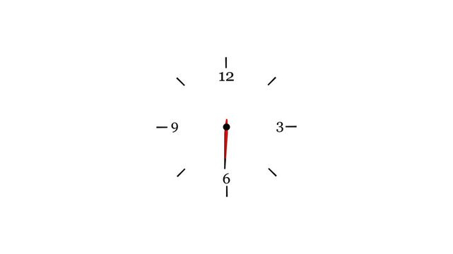 Analog clock animation on transparent background . Clock icon flat style. Twenty four hours clock hand spinning animation. Analog clock spinning animation with alpha channel in 4k.