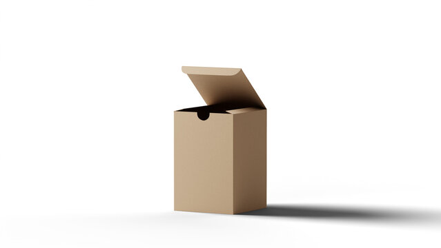 An empty brown open cardboard box isolated on a white background for shipping and storage delivery packaging, featuring a 3d vector illustration of a paper carton transport container