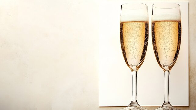 Wedding Card featuring a pair of champagne glasses on the right side with an open space area on the left side for wedding wishes