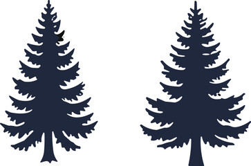 Obraz premium Two evergreen tree silhouette vector illustration with triangular layered branches, minimalistic black and white decorative artwork