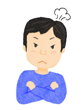 白バックに上半身の男性が腕組みして怒っているイラスト