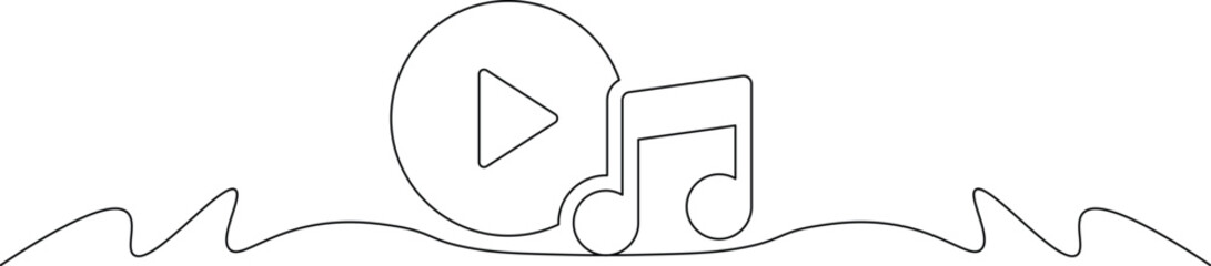 A minimalist line drawing of a play button and music note on a wavy line © Safdarali