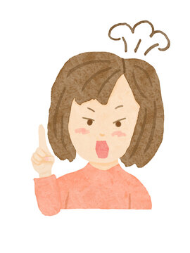 白バックに上半身の女性が指差しして怒っているイラスト