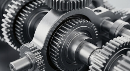 Fototapeta premium Close-up of a complex mechanical gearbox with interlocking metal gears, illustrating engineering precision and industrial power for advanced machinery