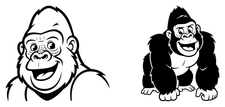 Funny Cartoon Gorilla Mascot Vector Illustration in Two Poses Smiling and Walking