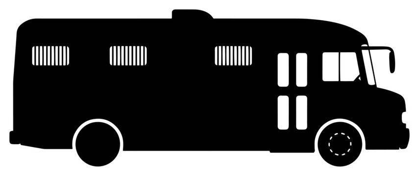 Police prison bus silhouette vector illustration for prisoner transport and law enforcement design
