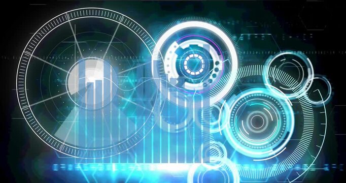 Animation of processing circles and graph on navy background