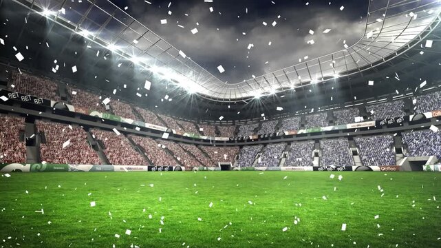Animation of confetti falling over stadium