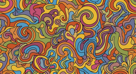 Obraz premium Abstract Colorful Psychedelic Retro Wavy Pattern Seamless Background With Groovy 70s Style Lines.
