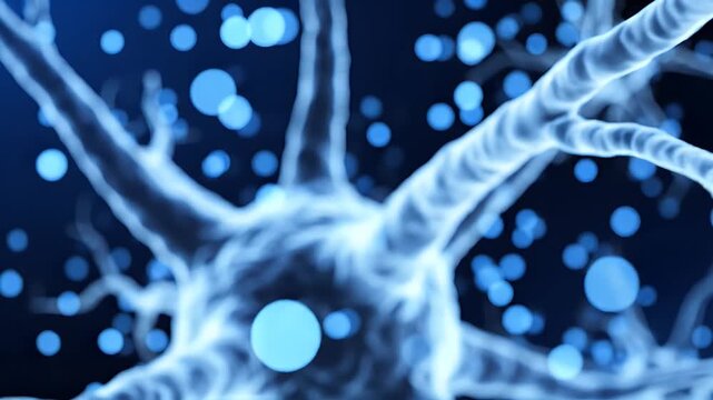 A vibrant, abstract depiction of neural connections illuminated in shades of blue.