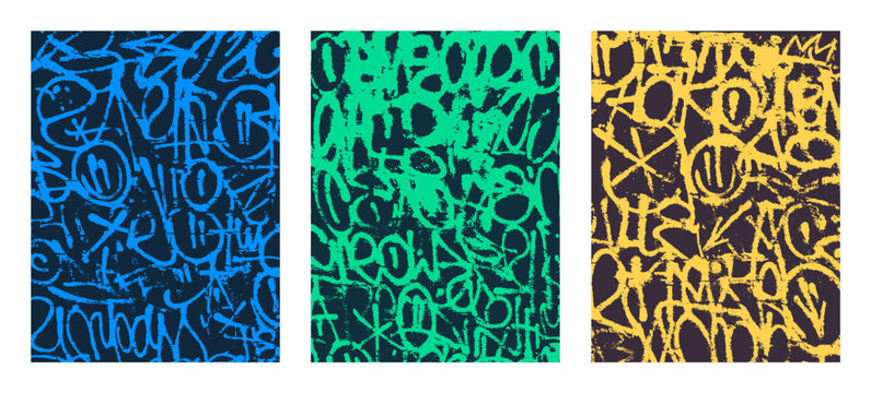 Graffiti Tagging Backgrounds Set, Urban Street Art Textures