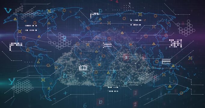 Animation of data processing over world map