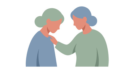 Obraz premium Illustration of a woman comforting a sad friend by placing a hand on her shoulder. EPS Editable. Vector Illustrations.