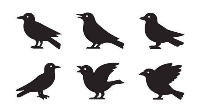 Black silhouette of flying birds in a row outline