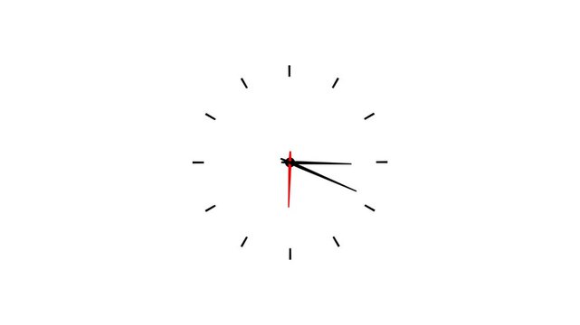 Analog clock animation on transparent background . Clock icon flat style. Twenty four hours clock hand spinning animation. Analog clock spinning animation with alpha channel in 4k.