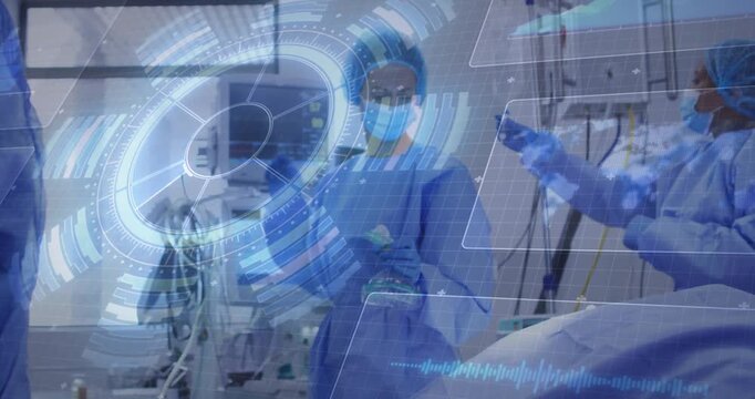 Digital overlay guiding nurse adjusting tubing and drawing medication in ICU for patient care