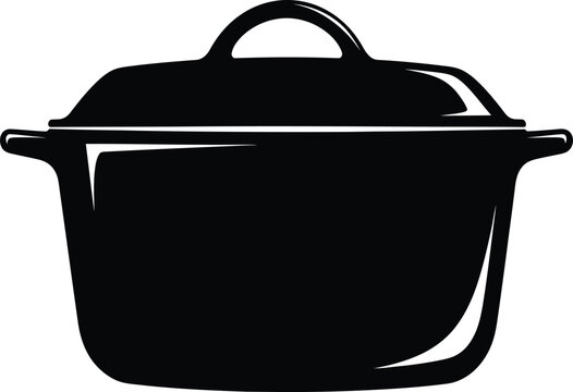 Silhouette cooking pot with handles and lid vector illustration