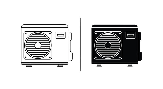 Two views of an outdoor generator one lined one solid silhouette