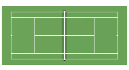 Fototapeta premium Aerial view of a green tennis court with white lines and net