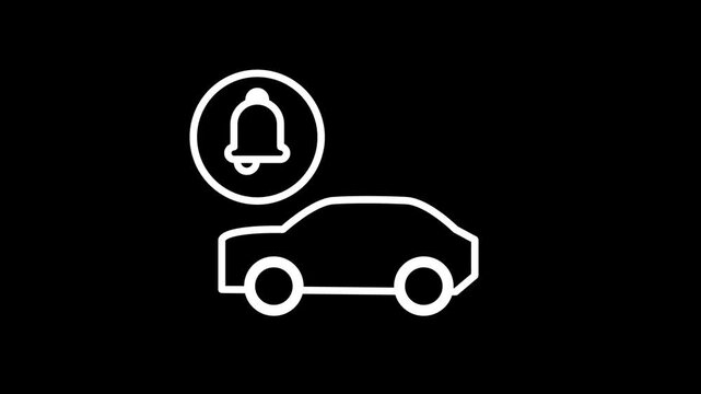 A car with a bell notification icon representing a ride alert, vehicle tracking update, or transportation service status notification for users