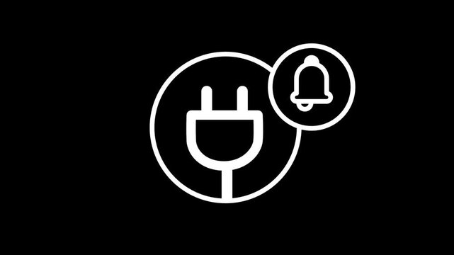 An electric power plug icon overlaid with a bell notification badge representing a device charging alert, power connection status update, or electricity usage notification