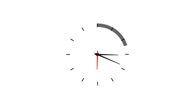 Analog clock animation on transparent background . Clock icon flat style. Twenty four hours clock hand spinning animation. Analog clock spinning animation with alpha channel in 4k.