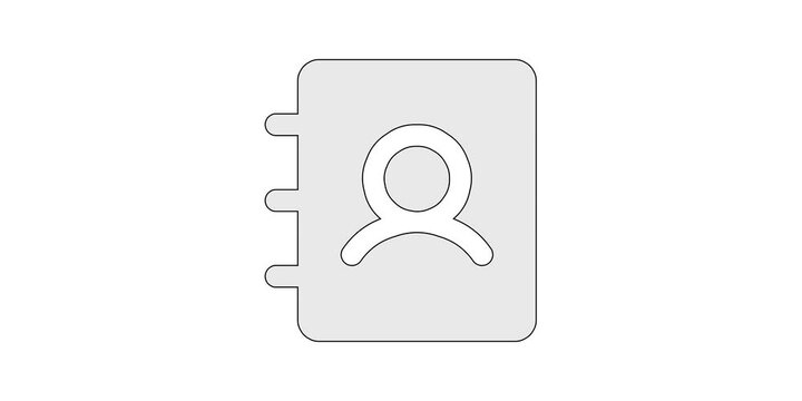 Address book icon animation for video editing, contact list symbol motion graphic, white and green screen overlay, directory phone book animated element, business card file design asset