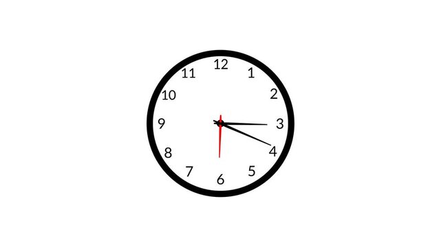 Analog clock animation on transparent background . Clock icon flat style. Twenty four hours clock hand spinning animation. Analog clock spinning animation with alpha channel in 4k.