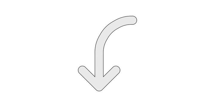 Arrow bend left down icon animation for dropdown menu overlays, curved left downward path motion graphic, white and green screen chroma key, collapse fold navigation animated element, expand design