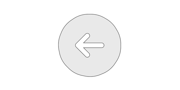 Arrow circle left icon animation for back button video overlays, circular left pointer navigation motion graphic, white and green screen chroma key, round previous page animated element, return design