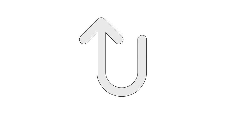 Arrow U left up icon animation for popup return video content, u-turn leftward upward path motion graphic, white and green screen overlay, curved rise redirect animated element, ascend wrap design