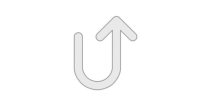 Arrow U right up icon animation for popup forward video content, u-turn rightward upward path motion graphic, white and green screen overlay, curved rise reroute animated element, ascend wrap design