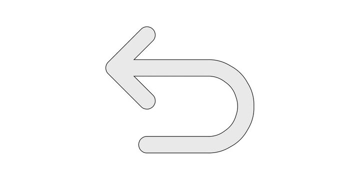 Arrow U up left icon animation for undo shortcut video overlays, u-turn upward left path motion graphic, white and green screen chroma key, curved revert rollback animated element, restore design