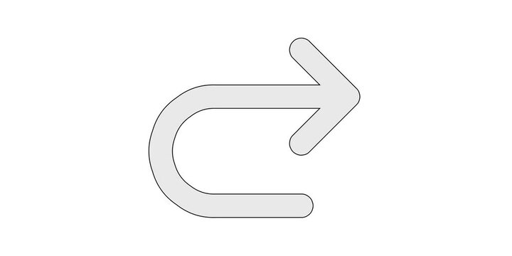 Arrow U up right icon animation for redo shortcut video overlays, u-turn upward right path motion graphic, white and green screen chroma key, curved proceed resume animated element, continue design