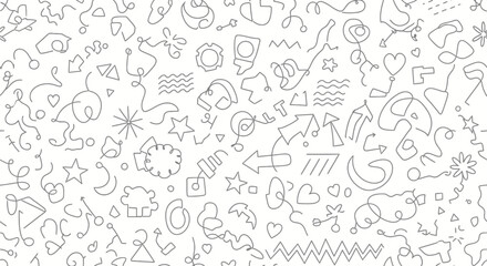 Naklejka premium The illustration depicts various whimsical doodles and icons scattered across a surface.