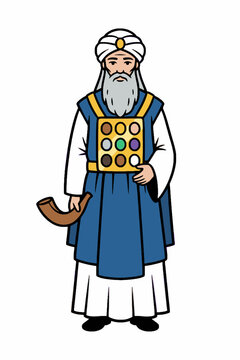 Jewish High Priest Kohen Gadol with Breastplate and Shofar