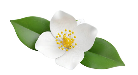 Fototapeta premium 3D Render of a White Jasmine Flower with Green Leaves