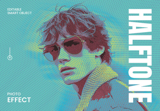 Retro Print Halftone Photo Effects Mockup