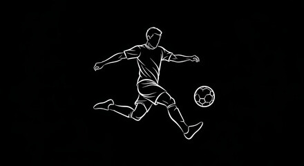 Obraz premium Illustration of a soccer player kicking a ball in a dynamic pose on a dark background