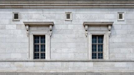 Fototapeta premium Classic Architectural Elements of a Historic Building Featuring Symmetrical Windows and Stone Textures