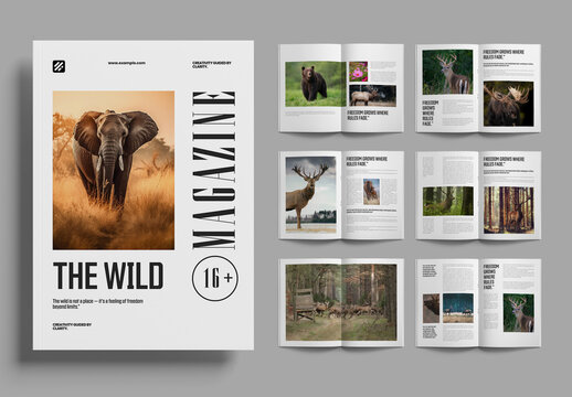 Wildlife Magazine Layout Template Featuring Animals Nature Photography