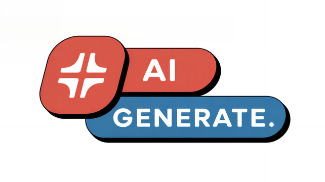 Ai generate badge with red and blue rounded rectangles and cross on a white background