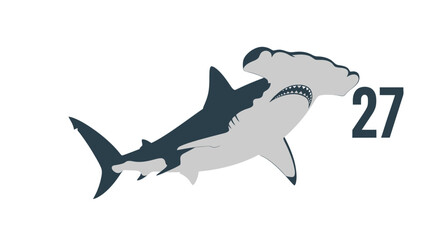 Fototapeta premium Hammerhead Shark Illustration with Number 27