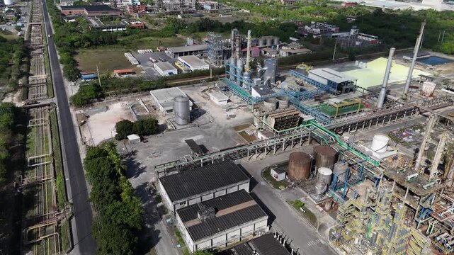camacari, bahia, brazil - december 26, 2024: aerial view of a factory in the industrial hub of the city of Camacari.